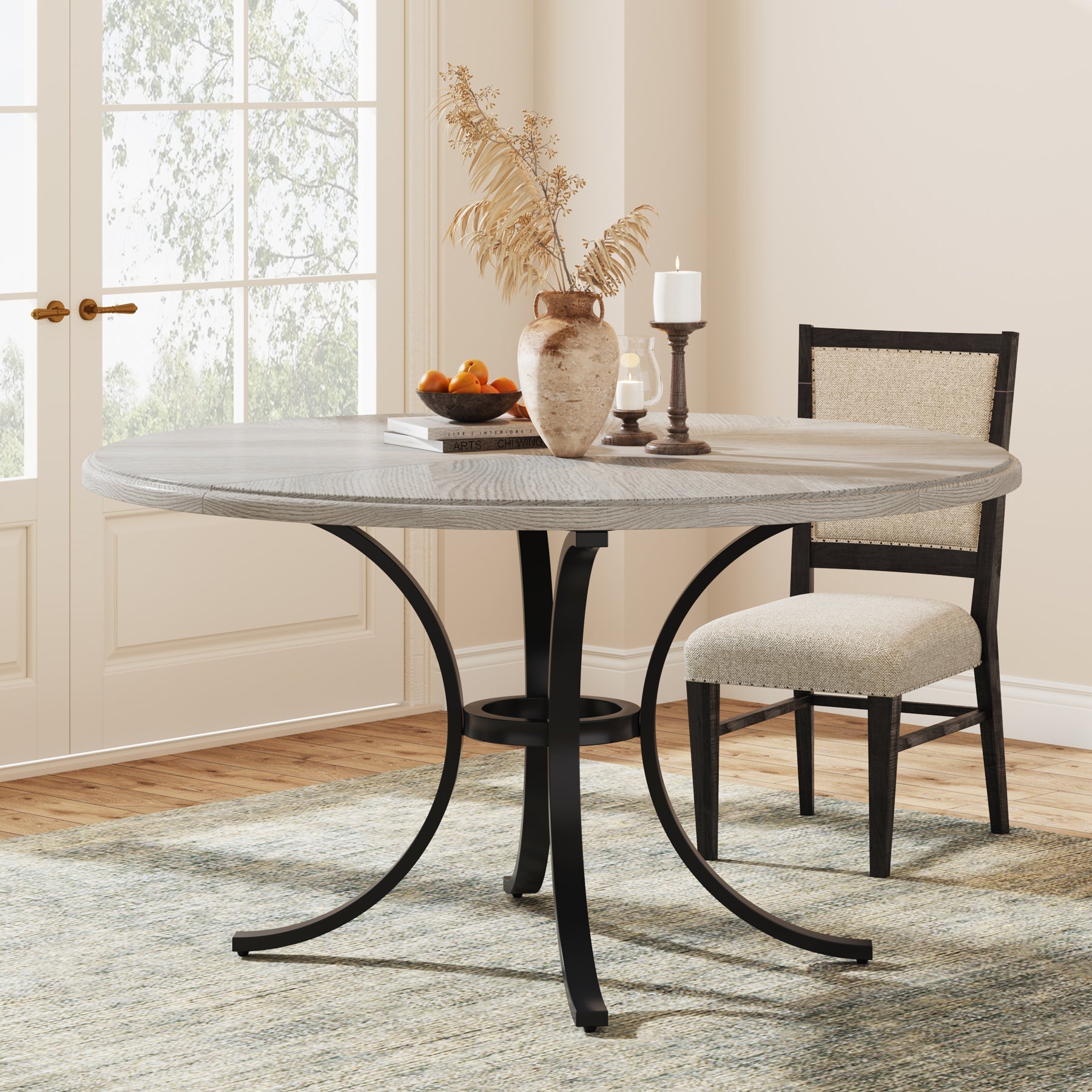 Round Dining Table for 4-6 People, 47" Modern Kitchen Table Tribesigns